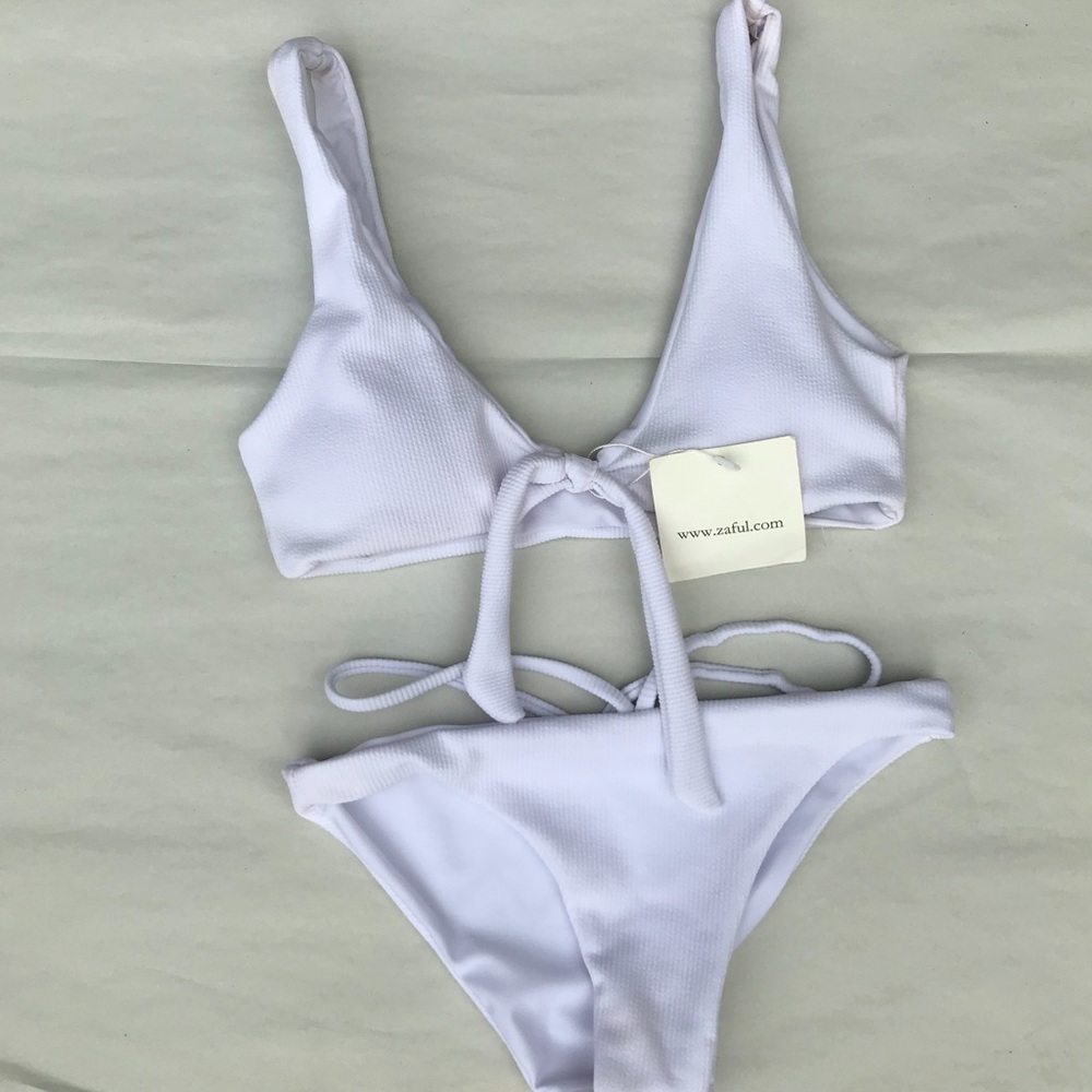 zaful white front tie bikini
